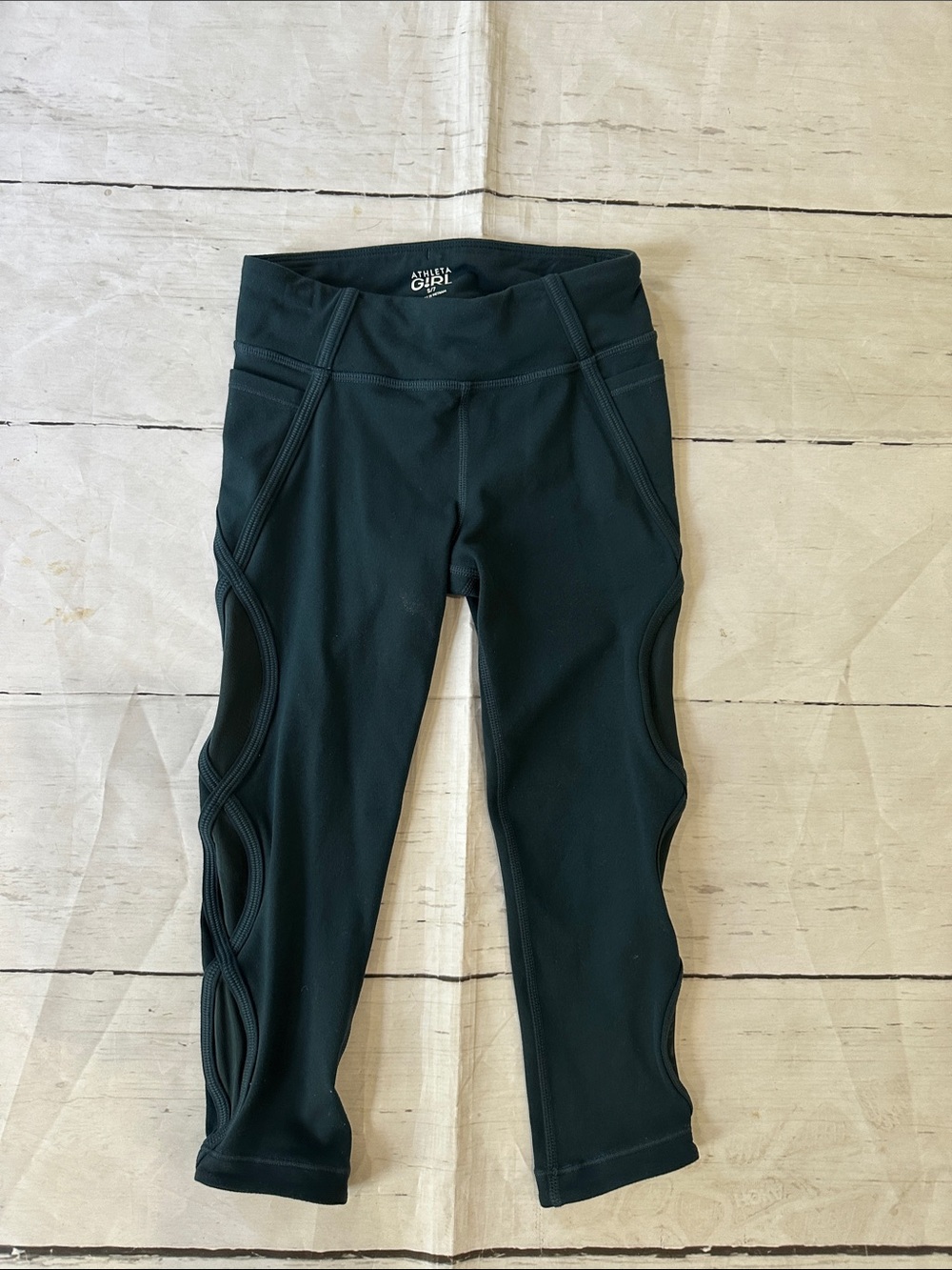 Athleta Girls Dark Teal Side-Panel Performance Leggings cropped size 6